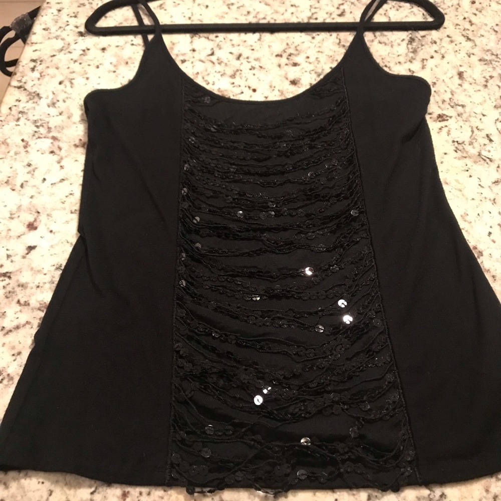 Guess Black Camisole Top w/ Black draped Sequins on Black Cord for Great Effect